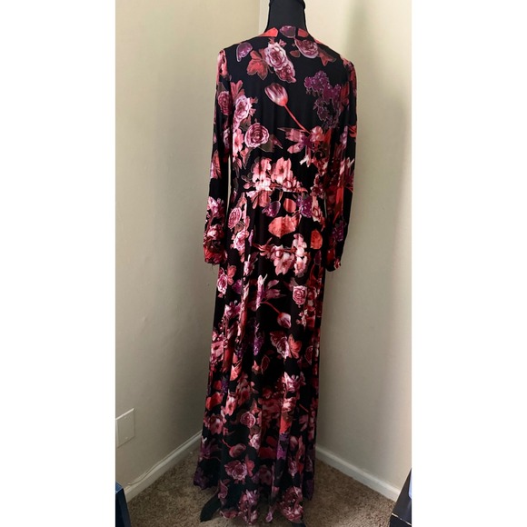 Catch Me Floral Maxi Dress Long Sleeve V Neck Bohemian Black Size M - Picture 2 of 12